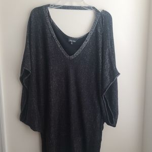 City Chic batwing sweater black with Metallic threading